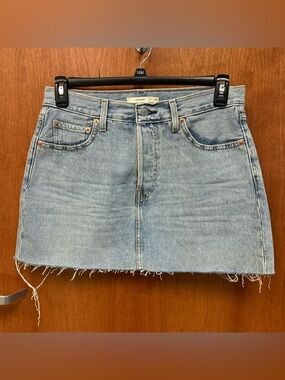 Levi's Light Blue Denim Mini Skirt Frayed Hem
